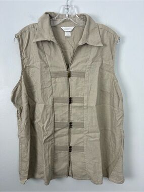 CJ Banks Sleeveless Button Front Linen Blend Top